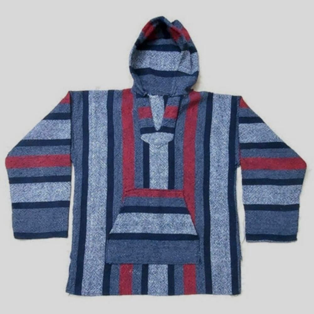 Vintage 90s Baja East Poncho Mens Large Hoodie Pullover Striped Multicolor